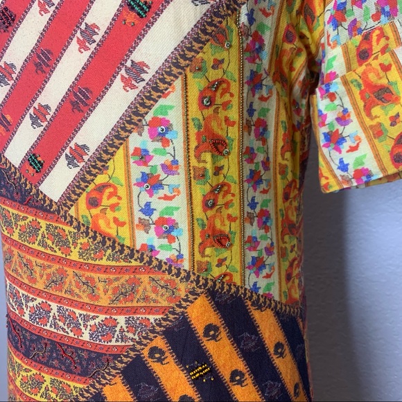 Tanvi Kedia Anthropologie “Ozma” Mixed Media Patchwork Beaded Tunic Dress - Picture 6 of 11